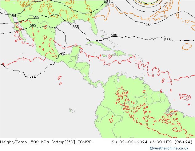 Height/Temp. 500 hPa ECMWF Dom 02.06.2024 06 UTC