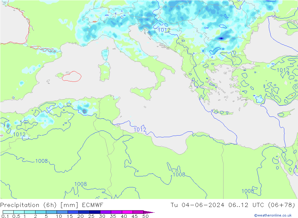 Z500/Regen(+SLP)/Z850 ECMWF di 04.06.2024 12 UTC