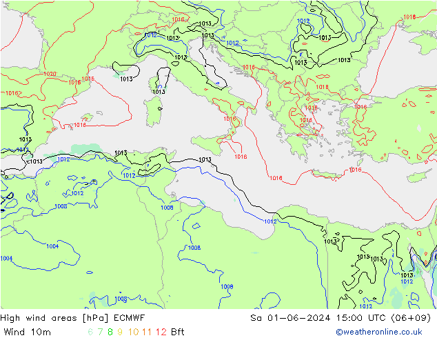 High wind areas ECMWF Sa 01.06.2024 15 UTC