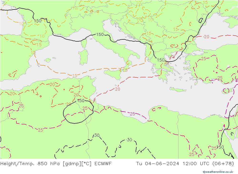 Z500/Regen(+SLP)/Z850 ECMWF di 04.06.2024 12 UTC