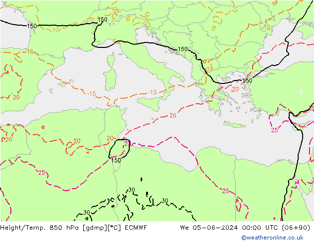 Z500/Yağmur (+YB)/Z850 ECMWF Çar 05.06.2024 00 UTC