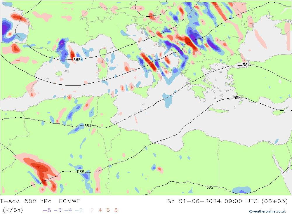 T-Adv. 500 hPa ECMWF Sa 01.06.2024 09 UTC