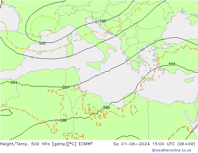 Height/Temp. 500 hPa ECMWF sab 01.06.2024 15 UTC