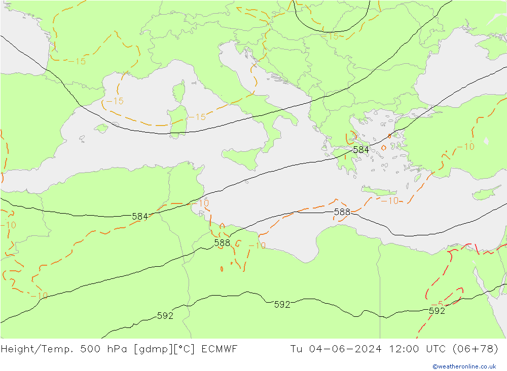 Z500/Regen(+SLP)/Z850 ECMWF di 04.06.2024 12 UTC