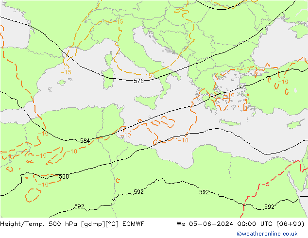 Z500/Yağmur (+YB)/Z850 ECMWF Çar 05.06.2024 00 UTC