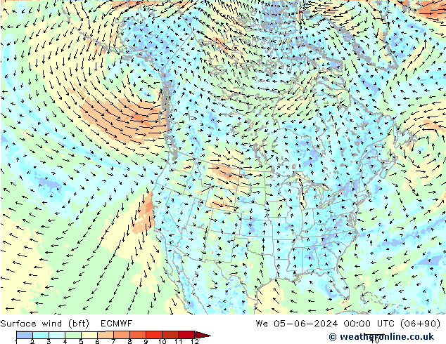 Surface wind (bft) ECMWF We 05.06.2024 00 UTC