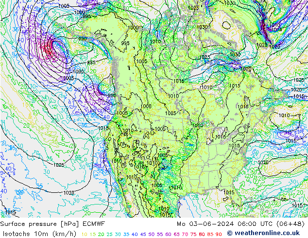 Isotachs (kph) ECMWF Seg 03.06.2024 06 UTC