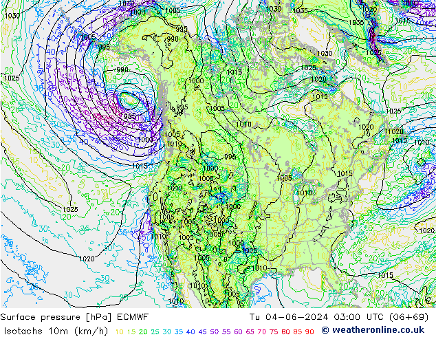 Isotachs (kph) ECMWF Út 04.06.2024 03 UTC