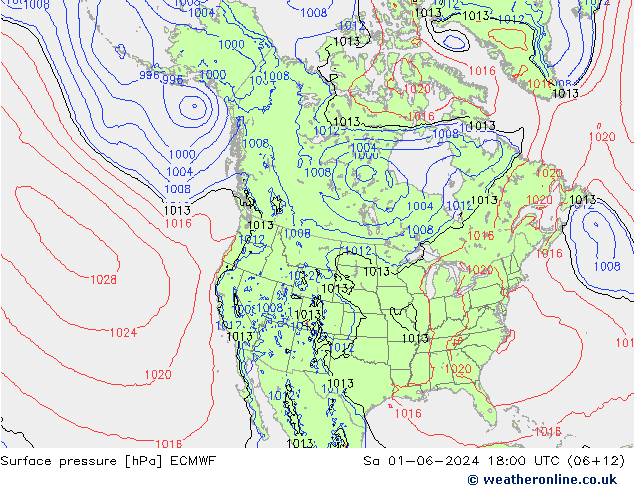 Surface pressure ECMWF Sa 01.06.2024 18 UTC