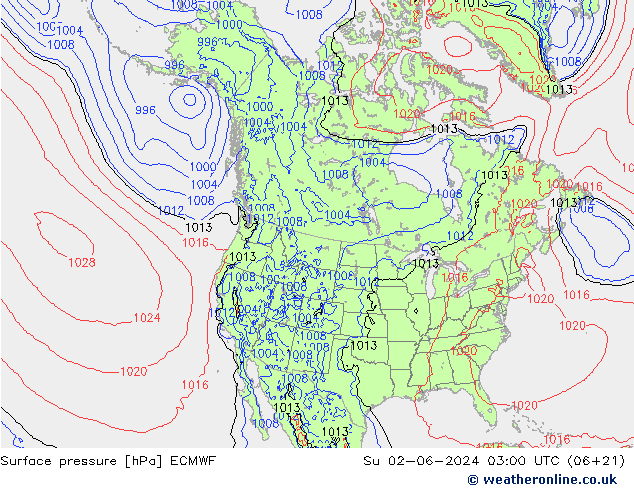 pressão do solo ECMWF Dom 02.06.2024 03 UTC