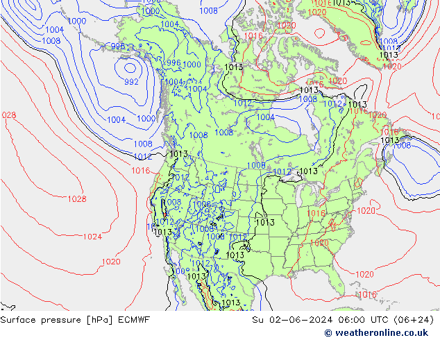 Atmosférický tlak ECMWF Ne 02.06.2024 06 UTC