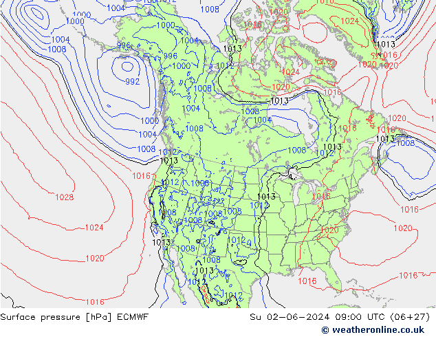 pressão do solo ECMWF Dom 02.06.2024 09 UTC