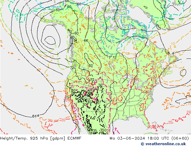 Yükseklik/Sıc. 925 hPa ECMWF Pzt 03.06.2024 18 UTC