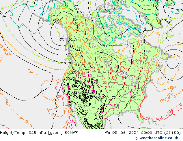 Géop./Temp. 925 hPa ECMWF mer 05.06.2024 00 UTC