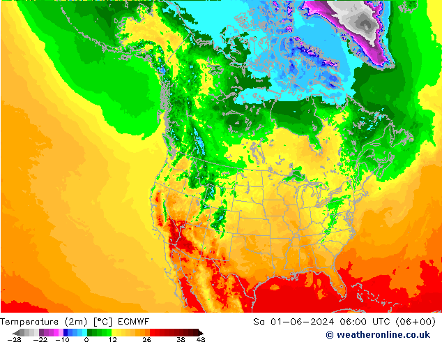 温度图 ECMWF 星期六 01.06.2024 06 UTC