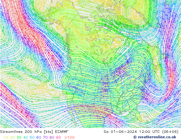 Streamlines 200 hPa ECMWF Sa 01.06.2024 12 UTC