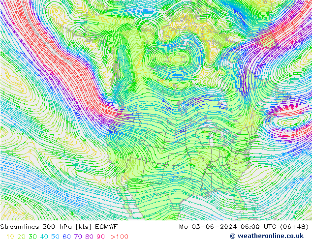 Streamlines 300 hPa ECMWF Mo 03.06.2024 06 UTC