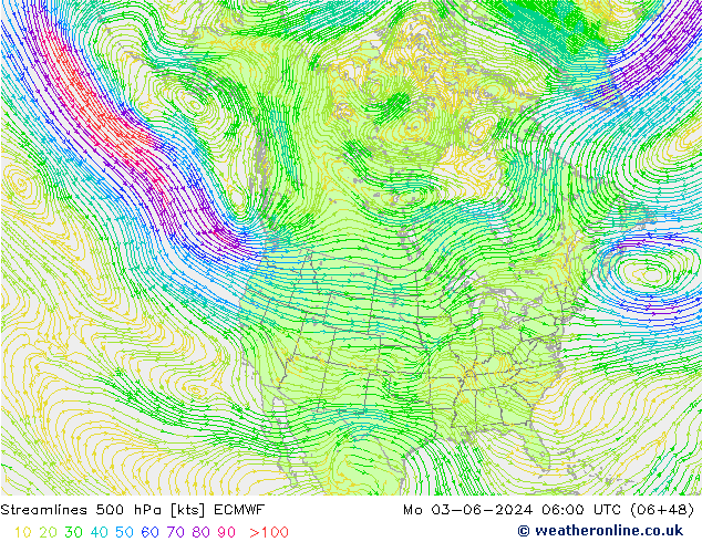 Streamlines 500 hPa ECMWF Mo 03.06.2024 06 UTC