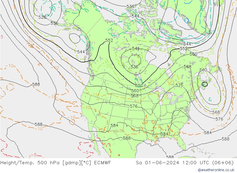 Yükseklik/Sıc. 500 hPa ECMWF Cts 01.06.2024 12 UTC