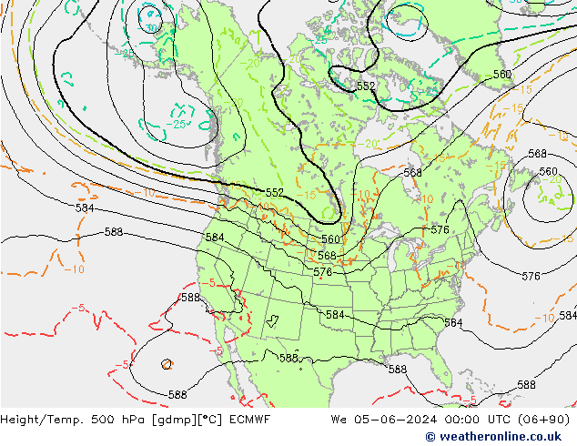 Height/Temp. 500 hPa ECMWF Mi 05.06.2024 00 UTC