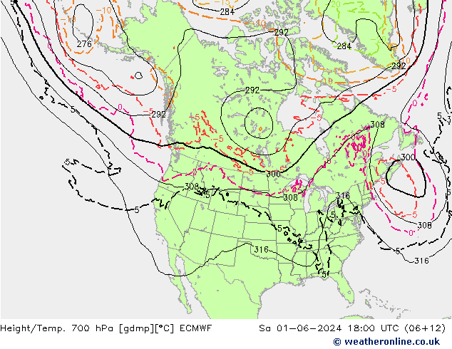 Height/Temp. 700 hPa ECMWF Sa 01.06.2024 18 UTC