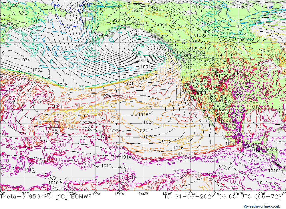 Theta-e 850hPa ECMWF Di 04.06.2024 06 UTC