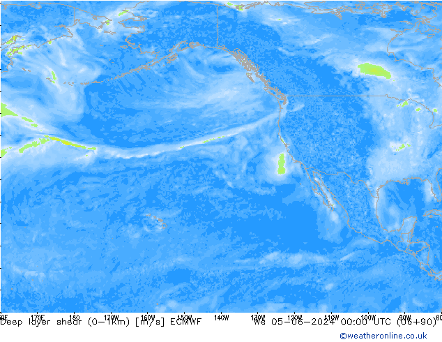 Deep layer shear (0-1km) ECMWF Çar 05.06.2024 00 UTC