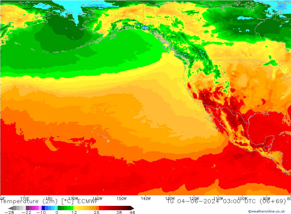 Temperature (2m) ECMWF Tu 04.06.2024 03 UTC