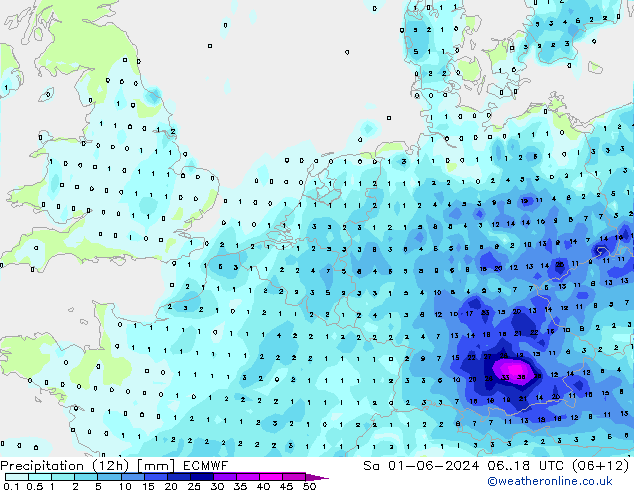Precipitazione (12h) ECMWF sab 01.06.2024 18 UTC