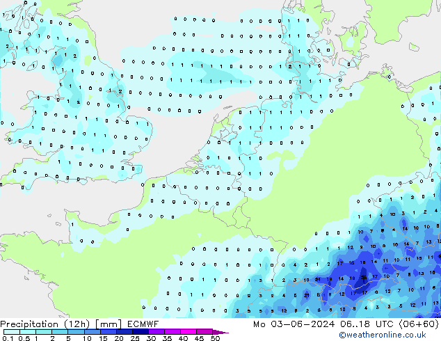 Precipitação (12h) ECMWF Seg 03.06.2024 18 UTC