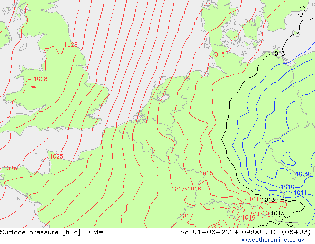 Luchtdruk (Grond) ECMWF za 01.06.2024 09 UTC