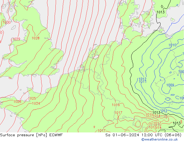 pressão do solo ECMWF Sáb 01.06.2024 12 UTC