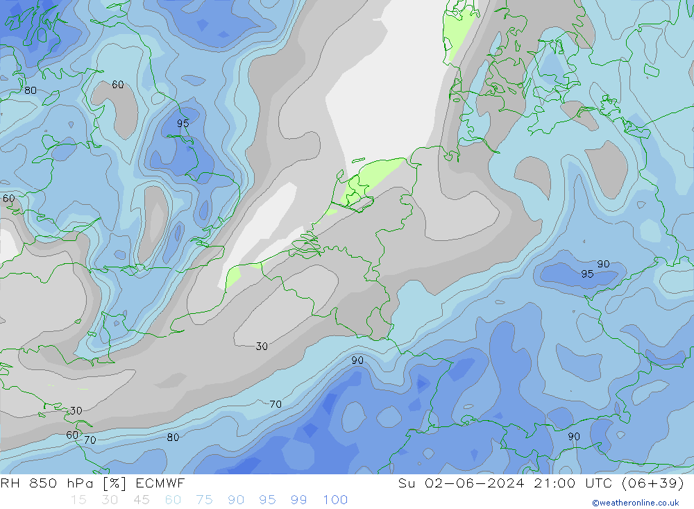 RH 850 hPa ECMWF Su 02.06.2024 21 UTC