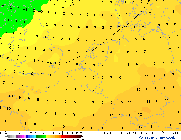 Z500/Yağmur (+YB)/Z850 ECMWF Sa 04.06.2024 18 UTC