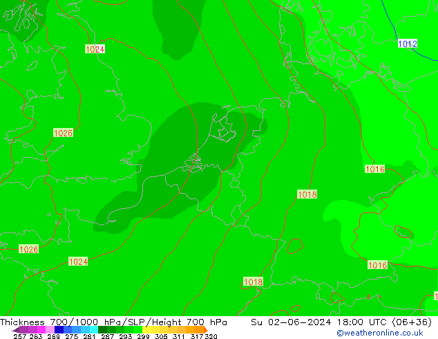 Schichtdicke 700-1000 hPa ECMWF So 02.06.2024 18 UTC