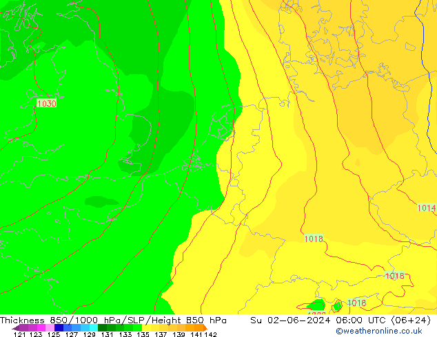 Thck 850-1000 hPa ECMWF nie. 02.06.2024 06 UTC