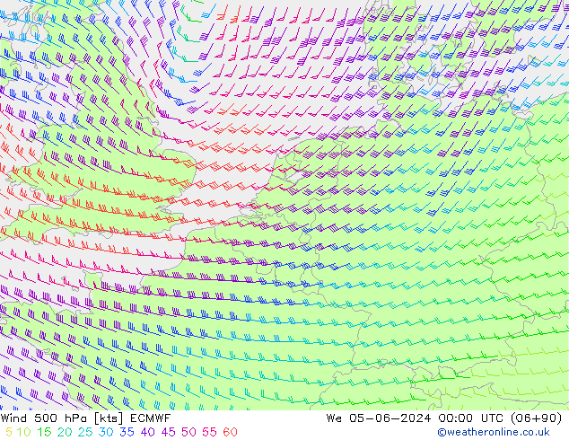 Wind 500 hPa ECMWF We 05.06.2024 00 UTC