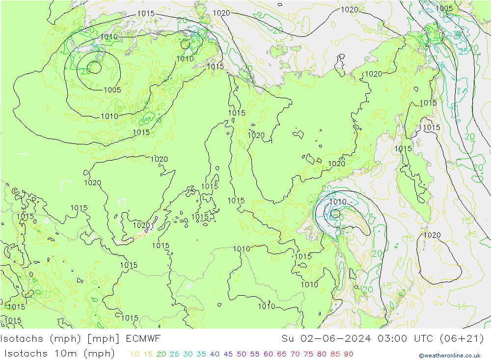 Isotachen (mph) ECMWF zo 02.06.2024 03 UTC