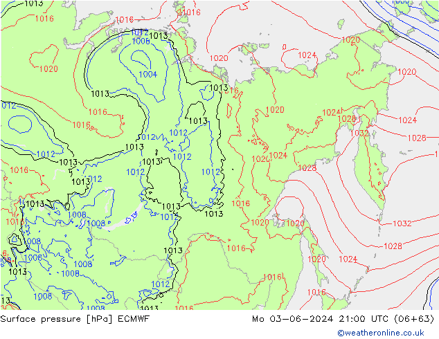 Atmosférický tlak ECMWF Po 03.06.2024 21 UTC