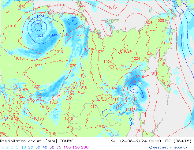 Precipitation accum. ECMWF nie. 02.06.2024 00 UTC