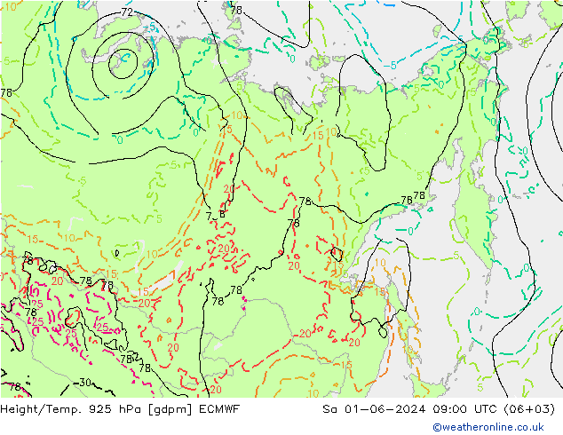 Height/Temp. 925 hPa ECMWF Sa 01.06.2024 09 UTC