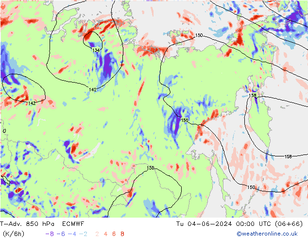 T-Adv. 850 hPa ECMWF Út 04.06.2024 00 UTC