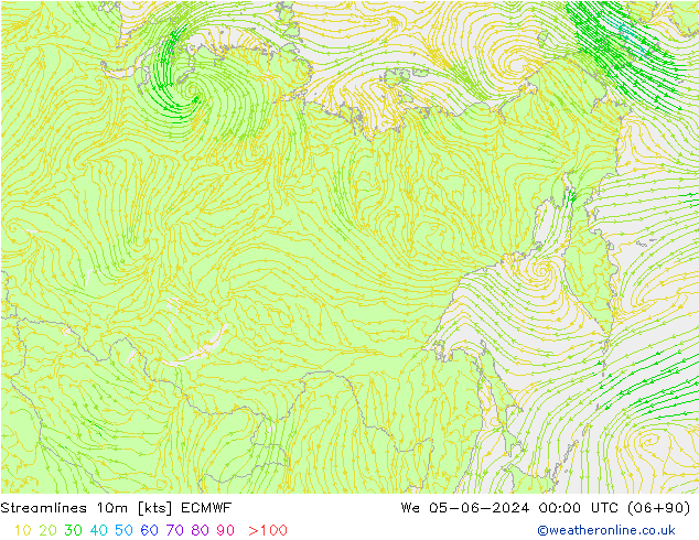 Linha de corrente 10m ECMWF Qua 05.06.2024 00 UTC