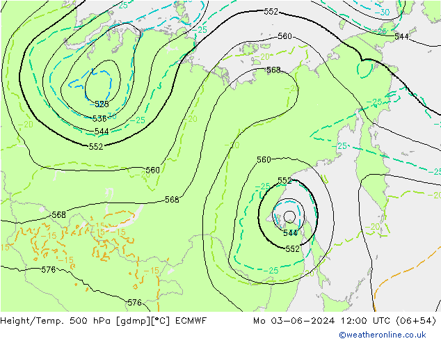 Z500/Rain (+SLP)/Z850 ECMWF lun 03.06.2024 12 UTC