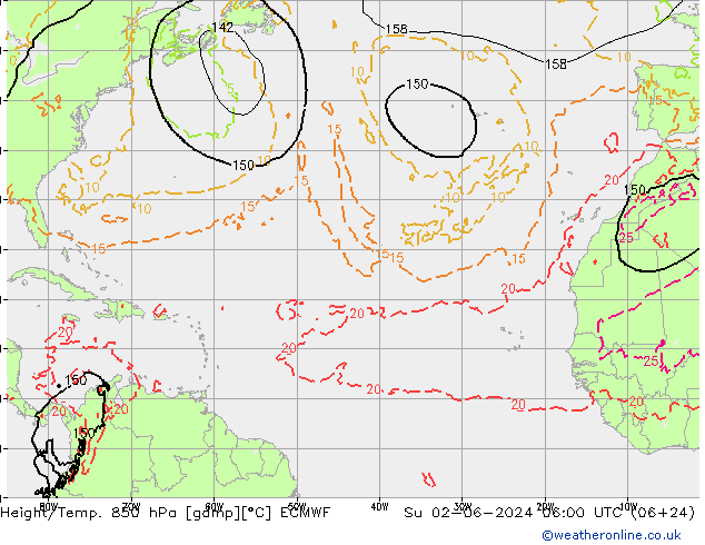 Height/Temp. 850 hPa ECMWF Su 02.06.2024 06 UTC