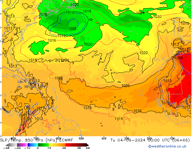 SLP/Temp. 850 hPa ECMWF Ter 04.06.2024 00 UTC