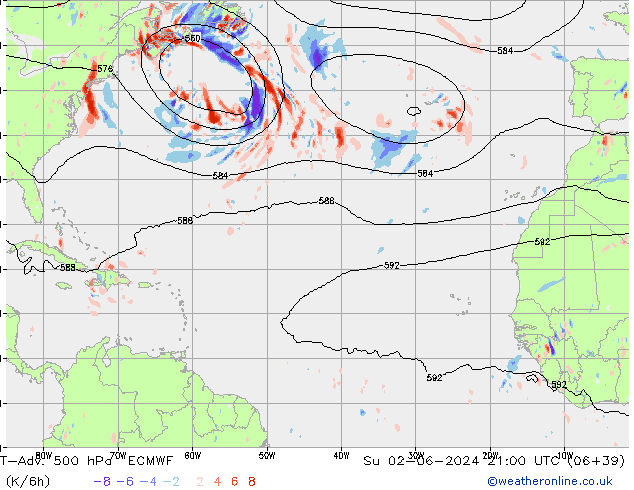 T-Adv. 500 hPa ECMWF Su 02.06.2024 21 UTC