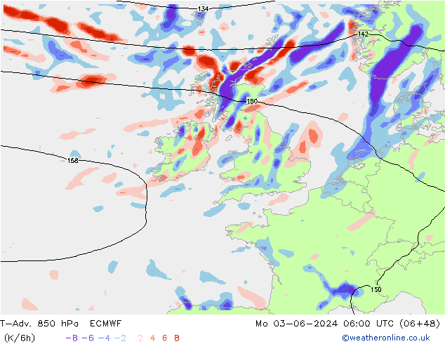 T-Adv. 850 hPa ECMWF Mo 03.06.2024 06 UTC