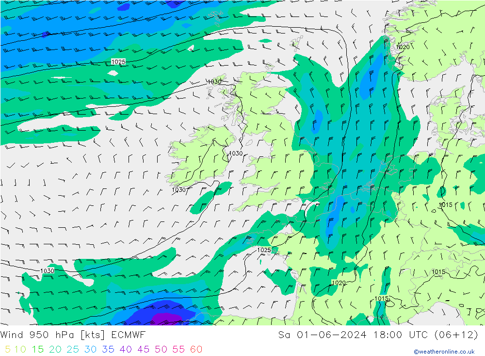 Prec 6h/Wind 10m/950 ECMWF so. 01.06.2024 18 UTC