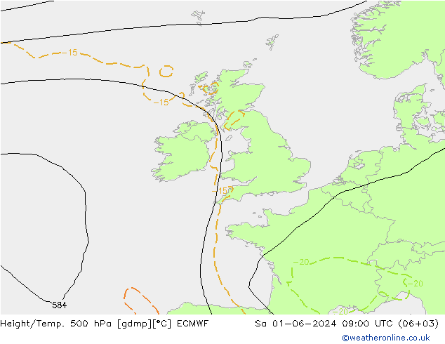 Height/Temp. 500 hPa ECMWF So 01.06.2024 09 UTC